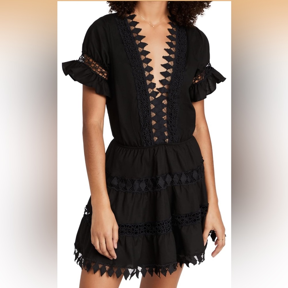 Peixoto Black Ruffle Sleeve Mini Dress